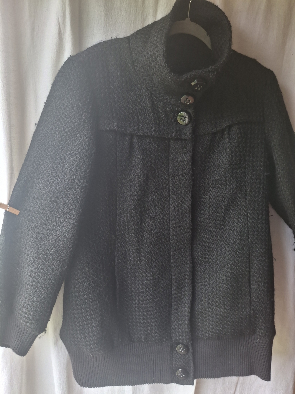 attention Black Textured Puffer Jacket with High Collar
